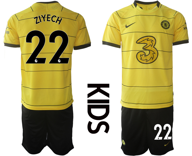 Youth 2021-2022 Club Chelsea away yellow #22 Soccer Jersey->youth soccer jersey->Youth Jersey